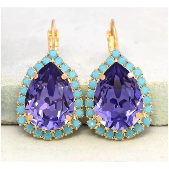 NEW Earrings Blue Aqua Turquoise Amethyst Rhinestones Post Pierced Earrings AU06 - Picture 1 of 5